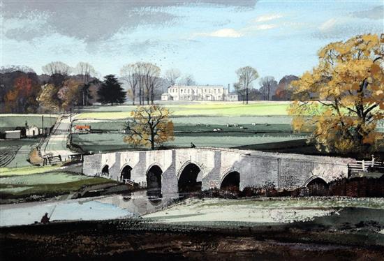 § Rowland Hilder (1905-1993) Across the Medway at Teston, Kent, 13.75 x 20.5in.
